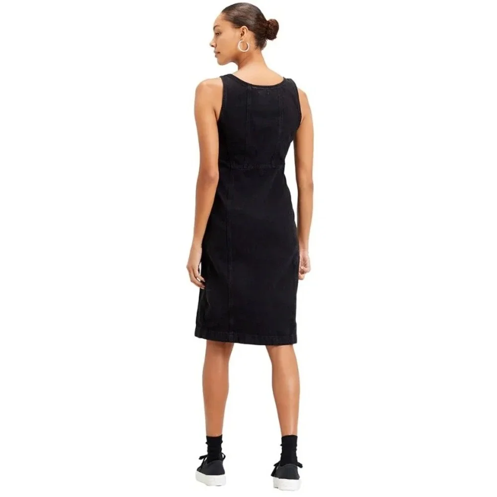 Levi's Black Denim Button Front Sleeveless Midi‎ Dress Size Medium